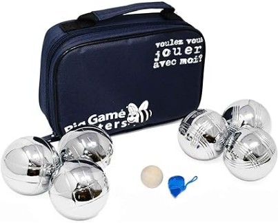 Big Game Hunters 6 Boules Petanque Set with Rust-Free Protection - Official French Set with 3 Durable Polished Bowls per Player plus Luxury Canvas Bag